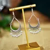 Rétro ethnique en forme de croissant cristal perles de riz gland balancent boucles d'oreilles pour les femmes couleur argent alliage mode Boho bijoux cadeaux