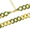 Chokers Iced Out Bling 12mm CZ Cuban Link Choker Gold Color Green White Cubic Zirconia Hip Hop Fashion Punk Necklace Women Jewelry