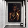 African Woman Posters and Prints Black and Gold Women Oil Painting On The Wall Modern Art Canvas Picture for Living Room Cuadros209I