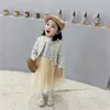 Gros printemps bébé fille 2 pièces ensembles sans manches jaune laine gilet fil jupe + dame style manteau enfants tenues E8058 210610