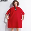 DIMANAF Robes d'automne Femmes Col Roulé Coton Tricot Femme Vêtements Élégant Solide Robes Grande Taille Mode Dames Robe 2021 21302