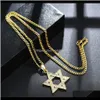 Kettingen hangers sieradenunique magen ster van David hanger ketting mannen vrouwen hiphop sieraden fl rhinestone mode 60cm lange ketting goud