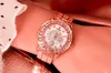 Relógios de pulso omiamente mulheres Relógios Relógios de Aço Rosa Gold Lady Quartz Dress Big Diamond Top Brand Clock Bracelete