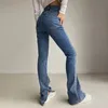 Goplus jeans vrouw hoge taille jeans streetwear licht blauwe denim broek vintage split flare broek vrouwen Korean pantalon femme 210302