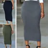 Spódnice Kobiety Skinny ołówek Gruby Spódnica Panie Solidne biodra Wrap Bodycon Wysoka Talia Elastyczna Stretch Slim Long Maxi Jesień