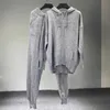 Taille haute dames sext femmes chandails tricotés ensemble de qualité supérieure pull en laine véritable abricot pantalon large ensemble Y0625