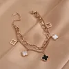 Hip hop wind Bracelet female clover double chain Titanium Steel Bracelet 18K Rose Gold trendy8474888