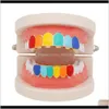 Hip Hop Gold Tekashi 69 dentes arco -￭ris Grillz topbottom grades colorido de dentes de halloween vampiro