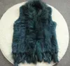 Real ladies Genuine Knitted Rabbit Fur Vest With Raccoon Trimming Waistcoat Winter Jacket harppihop fur 210915