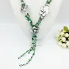Natural Stone Green jades& Mother of Pearl shell flowers 25inches Tassels Necklace for women nice gift