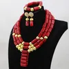 Earrings & Necklace Unique Wine Red/Orange Coral Beads Jewelry Sets African Wedding Bridal/Women Set CJ856