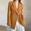 [Eam] Kvinnor Elegant Orange Blazer Ny Notched Collar Långärmad Lös passform Jacka Modidvatten Vår Höst 2021 1dd5281 x0721