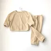 2020 Sonbahar Yeni Bebek Erkek Kız Giysileri Set Düz Renk Çocuk Kazak Ve Harem Pantolon İki Parçalı Suit Unisex Çocuk Kıyafetleri X0902