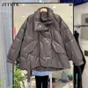 Curto 90% branco pato para baixo jaqueta inverno mulheres mulheres coreanas colarinho aquecido parkas luz solta para baixo casaco mulher bege jaquetas 211126