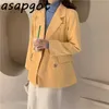 Asapgot 8 Color Fall Korea Chic Luźne Blazery Płaszcz Z Długim Rękawem Solidne Vintage Podwójne Breasted Corduroy Garnitury Kurtka 210610
