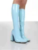 Colorido colorido de couro brilhante de couro alto knee botas 2021 outono e inverno novas botas de doces fofos de doce y1125