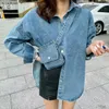 Mulheres blusas outono manga longa colar colarinho de botão sexy design femme sólido casual elegante camisa de jeans blusas 210308