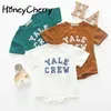 Baby-Baumwoll-Bodys, kurzärmeliger Krabbelanzug mit alphabetischem Design für Sommer-Säuglingskleidung 210702