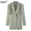 DEAT printemps et automne mode femmes vêtements évider dos nu couleur vert clair taille haute blazer FS109706L 211019