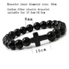 Kors Beaded Armband Strand Smycken Mode Religion Män Kvinnor 8mm Natursten Healing Tiger Eye Black Matt Agate Elastisk Stretch Bangle