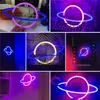 LED Neon Lights Planet Sign Night Light Box Battery Box USB Podwójne Zasilane Nightlight Do Working Wedding