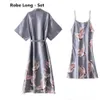 Frauen Nightgown Ice Seide Chinesische Stil Krandruck Halbhülse Kimono Bademantel Braut Brautjungfer Hochzeit Lange Robe Non-Anzug 210924