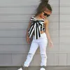 2019 çocuk tasarımcı kıyafetleri Yaz Bebek Kız Kıyafetleri Kız Setleri Ekose Giyim Omuz askıları Yay Şerit Üst Uzun Pantolon Çocuk Kıyafetleri 2 Adet