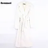 Nerazzurri Winter Long White Black Warm Fluffy Faux Fur Coat Women Long Sleeve Belt Lapel Stylish Korean Fashion without Buttons 211122