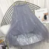 Printemps Été Jupes Femmes Corée Longue Tulle Jupe Pailletée Plissée Une Ligne Midi Jupe Chic Taille Haute Jupe Femme 210527