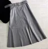 Surmiitro осень зима PU кожаная юбка MIDI женщин корейский стиль средняя длина колена высокая талия линия юбка женщина с поясом 210712