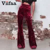 Viifaa Gamba Larga Vita Alta Velluto Flare Pantaloni Elastico Skinny Streetwear Pantaloni Autunno Inverno Vestiti Slim 211124