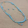 Simulated Long s For Women Gold Color Chain Blue Red Pearl Earring Jewelry Set Female Sweater Necklace