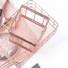 Rose Gold Storage Basket Kosmetisk Organizer Makeup Brush Hållare Metalltråd Toaletterie Collection Badrumshyllor 210609