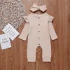 Baby Girls Solid Rompers 4 Design Cotton Long Sleeve Single Button Ruffle Jumpsuit Kids Onesies Girls Outfits 0-3T 04 26 Y2