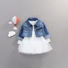 Herfst baby babymeisjes kleren sets prinses denim jas jurk 2pcs outfit pakken voor kleding set 2108045263328