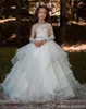 새로운 공 가운 러프 꽃 여자 드레스 결혼식 긴 소매 크리스탈 새시 Boho Toddel Kid First Communion Dress 저렴한 미인 가운