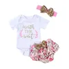 Baby girl 4pcs Conjuntos de ropa Infant INS Romper + shorts florales + Diadema + leggings Conjunto Encontré a mi princesa Su nombre es Daddy 421 U2