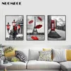 Zwart-wit toren rode paraplu canvas schilderij Paris Street Wall Art Poster Prints decoratieve foto voor het leven Home x0726