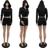 Women fall winter two piece set Tracksuits Solid Outfits Long Sleeve Jacket Crop Top+shorts 2pcs Black Sportswear Jogger Suits casual clothing sweatsuits 5590