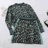 Leopard Print And Autumn Retro V Neck Single Breasted Long Sleeved Cardigan Temperament Skirt 2 Piece Suit 211108