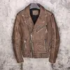 Mäns Leather Faux 2021 Vintage Brown Män Amerikansk stil Biker's Jacket Plus Storlek XXXXXL Äkta Tjock Cowhide Spring Slim Fit Coat