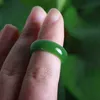 Natural Green Hetian Jade Ring Chinese Jadeite Amulet Fashion Charm Jewelry Hand Carved Crafts Gifts for Women Men X0715