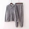 Atuendo Winter Warm Pure Flannel Pajamas Set för kvinnor 100% Velvet Atoff Hem Softwear Satin Silk Plush Lounge Nightwear 211112