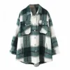 Winter Plaid Shirt Jacekt Loose Oversize Woolen Coat Women Vintage Button Jacka Windbreaker 211014