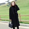 Женская шерстяная смесь зимний корейский большой размер свободные длинные шерстяные смесиные пальто женщины черные пальто девочек рукав верхняя ветровка верхняя одежда FEMA