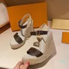 2021 luxe ontwerp hoge kwaliteit dikke zoele sandalen zomer mode geweven hennep touw zachte lederen helling hak open teen sexy comfortabel