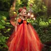 Girls Orange Butterfly Tutu Dress Kids Crochet Tulle Dress Ball Gown with Wing Children Halloween Party Cosplay Costume Dresses 210303
