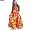 new women summer sunflower print hatler neck sleeveless big swing maxi dress vintage fashion long dresses vestido GlSMN3087 210302