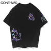 T-Shirts Cotton Summer Men Hip Hop Casual Streetwear Embroidery Koi Fish Short Sleeve Tshirts Loose Harajuku Tees Tops 210602