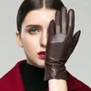 العلامة التجارية حقيقية الجلود لمس النساء قفازات الشتاء زائد المخملية الأزياء أنيقة جودة عالية goatskin قفاز 2021 411